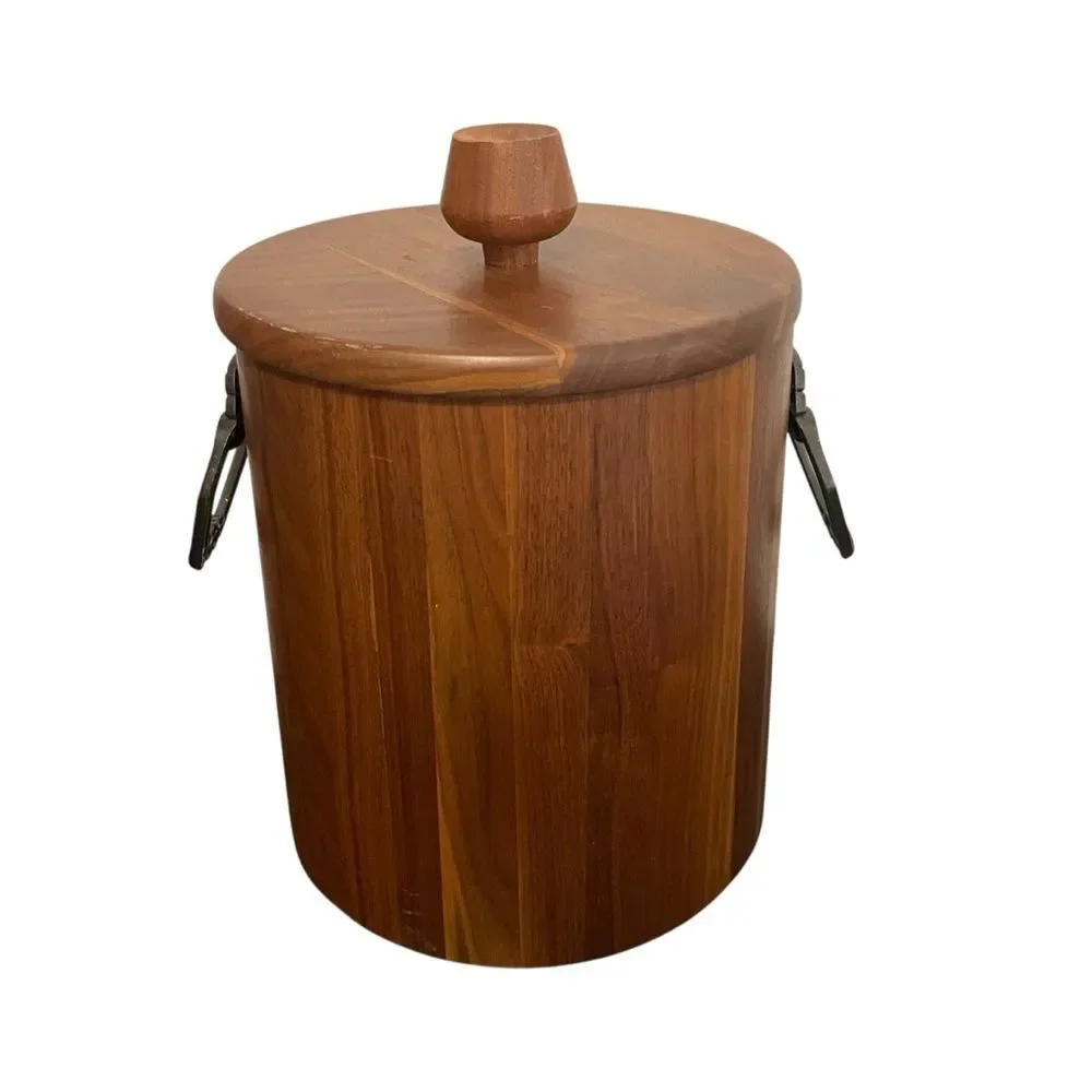Midcentury Vintage Vermillion Walnut Wood Ice Bucket